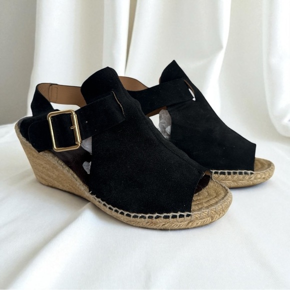 Black Suede Wedge Sandals Made in Spain - Picture 1 of 6
